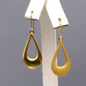 Vintage Reversible Puffy Teardrop Dangle Earrings, Classic Beige Enamel and Gold